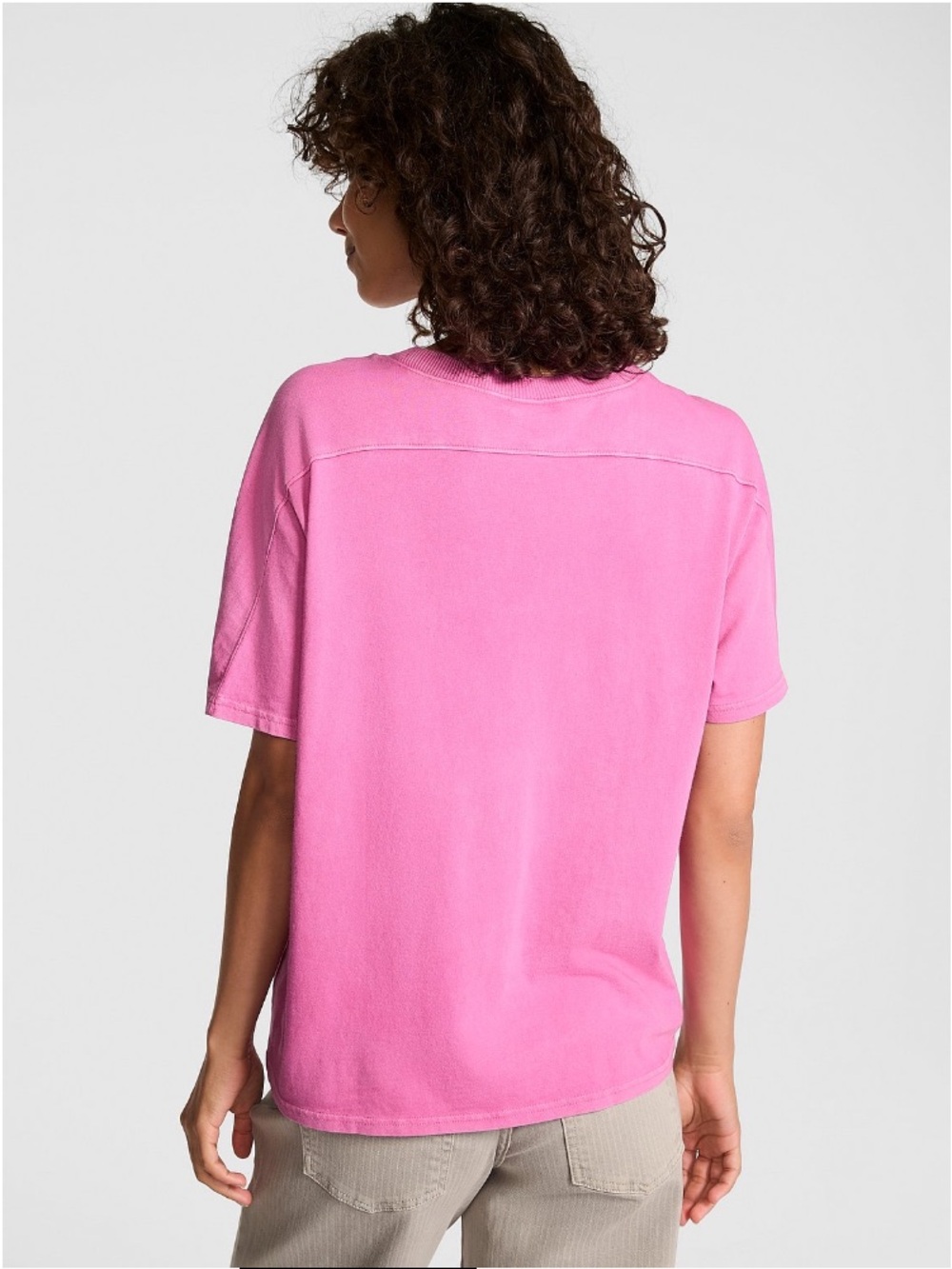 🩷VS Pink bling cotton v-stitch boxy tee sz S NWT - Picture 4 of 10